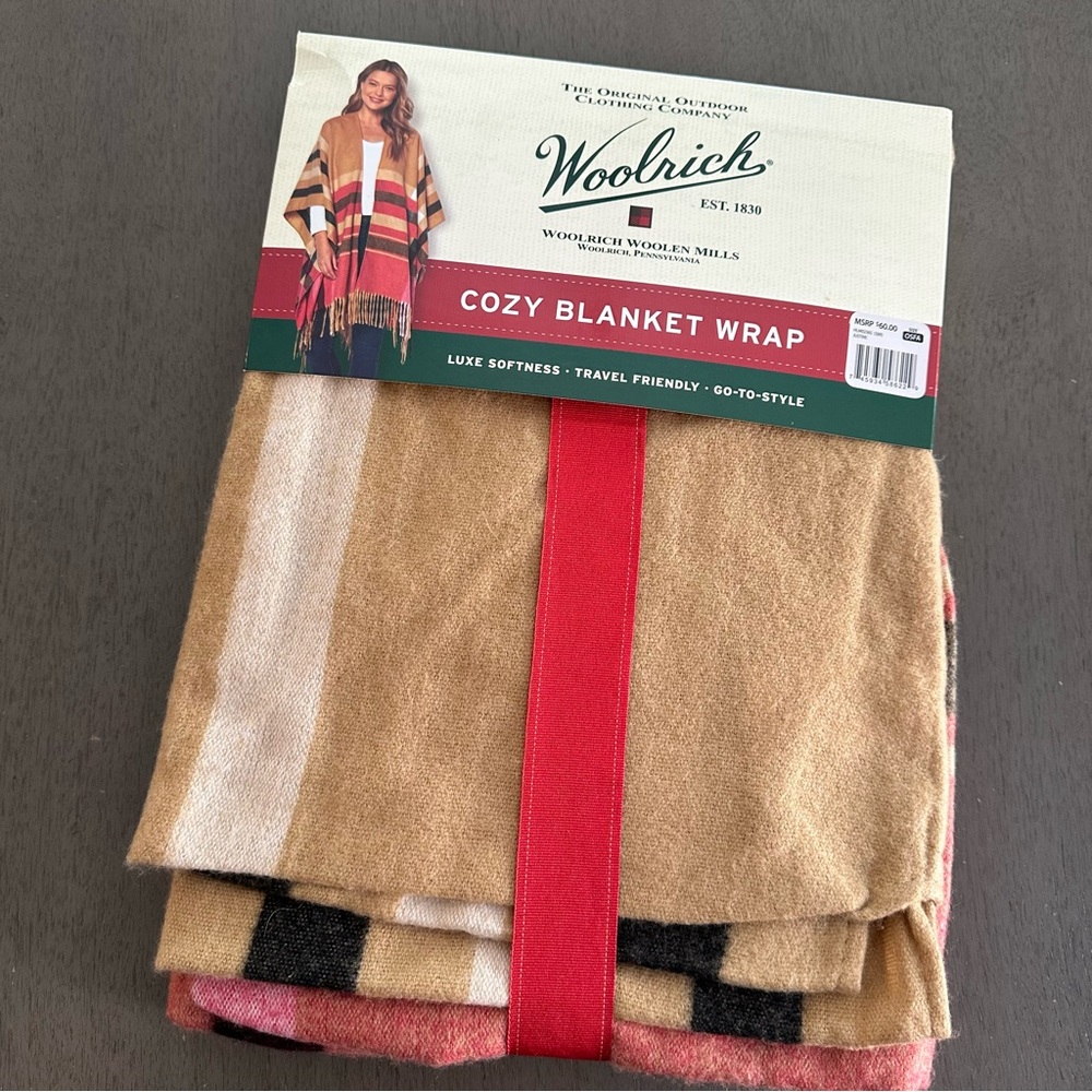WOOLRICH Cozy Blanket Wrap Scarf Plaid One Size Color Justine New - Picture 3 of 5